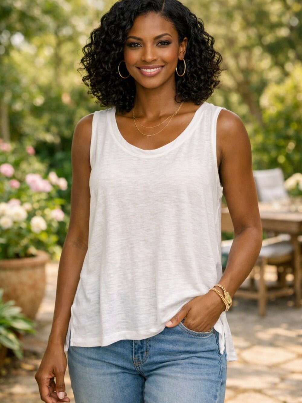 GIBSON WHITE SLUB LINEN LIGHTWEIGHT SUMMER BREEZY RESORT WOMENS XL LUXE TANK TOP